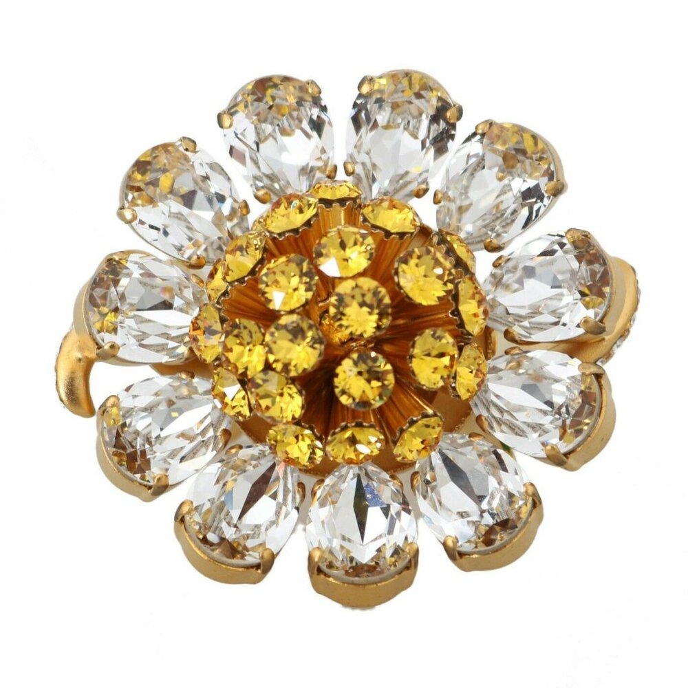 DOLCE & GABBANA Crystal Flower Statement Ring Size US 7.5